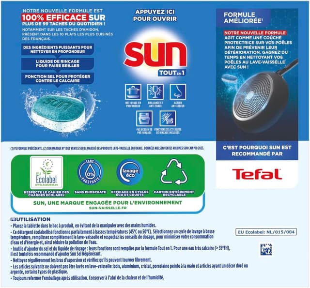 Detalle 1 de Sun Tout en 1 pastilles lave-vaisselle 46 tablettes