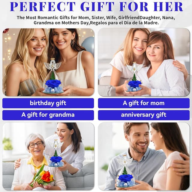 Thumbnail 6 de YiHuaHua Rose Eternelle Cadeau Femme : rose stabilisée avec figurine d’ange sous cloche en verre