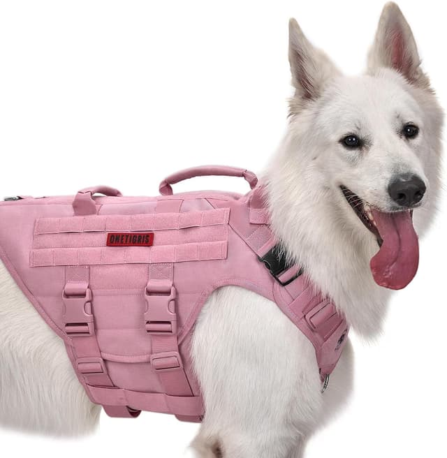 Detalle de OneTigris Harnais pour chien X Destroyer Tactical réglable anti-traction, anti-fugue avec 3 poignées, 2 boucles en métal (rose, XL)