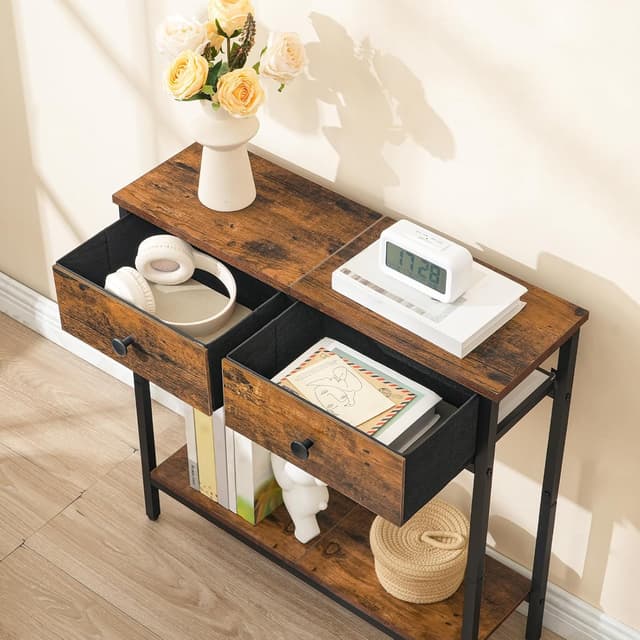 Detalle 2 de HOOBRO Consolle Ingresso con 2 Cassetti in Tessuto EBF71XG01, 75 x 24 x 75 cm per corridoio e soggiorno