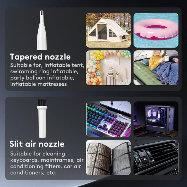 Detalle 2 de Compressed Air Duster Cleaner for PC with 4 Adjustable Speeds (up to 130000RPM) – Cordless Electric Air Blower