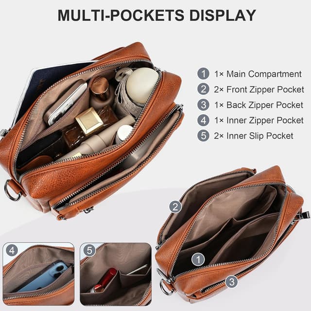 Detalle 2 de HILAEX Anti-theft Women’s Cross Body Bag with 4 Zip Compartments and Adjustable Wide Strap