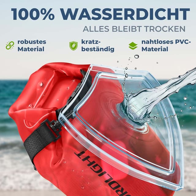 Detalle de Nordlight Dry Bag wasserdichte Tasche mit Roll-Top und Schultergurt – für Strand, SUP, Kanu & mehr (2–30 l)