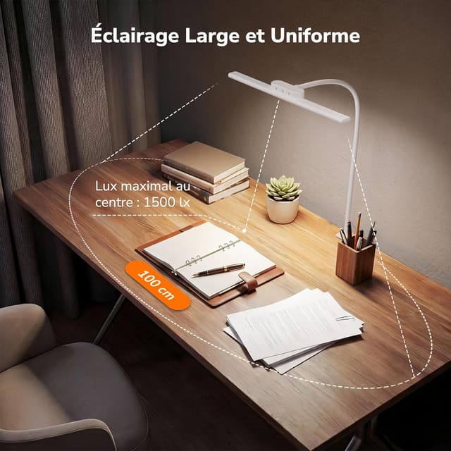 Detalle de Lepro lampe de bureau flexible à pince, 11 W, 5 modes de couleur et 5 niveaux de luminosité (blanc)