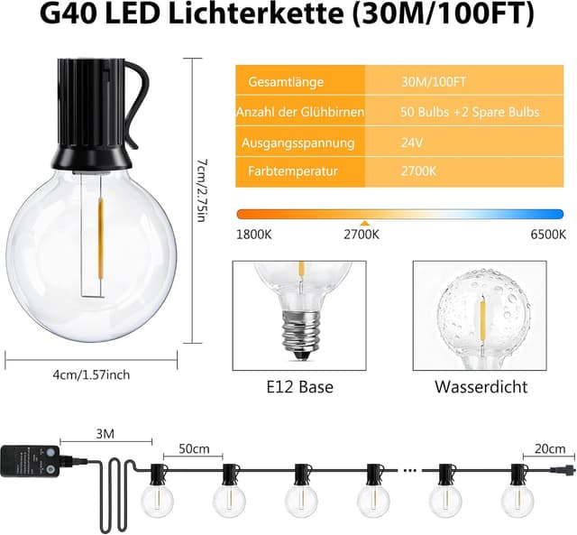 Detalle 1 de QIHANS LED-Lichterkette für Außen 30 m