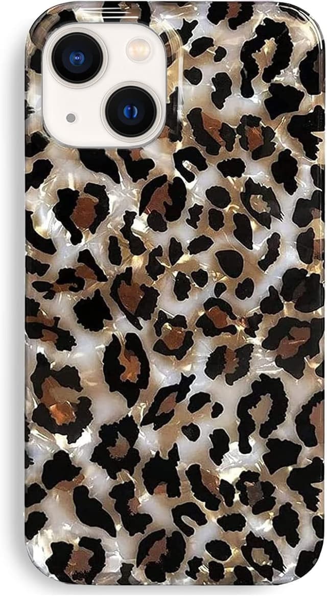 Detalle de J.west Luxury Sparkle Translucent Clear iPhone 14 Case (6.1-inch) with Vintage Leopard Print