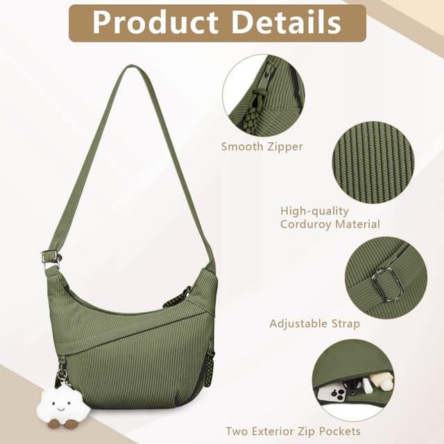 Thumbnail 5 de Aucuu Sac à Bandoulière Grand Velours Côtelé