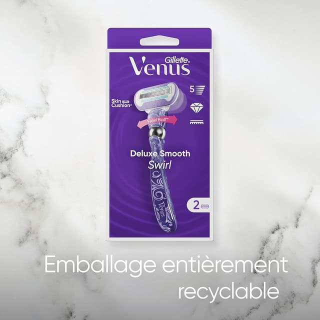 Detalle de Gillette Venus Deluxe Smooth Swirl — rasoir pour femme à 5 lames et 9 recharges SkinCushion