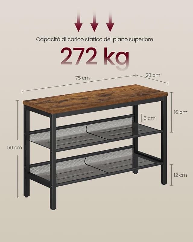 Detalle 2 de VASAGLE scarpiera 3 ripiani 28x75x50