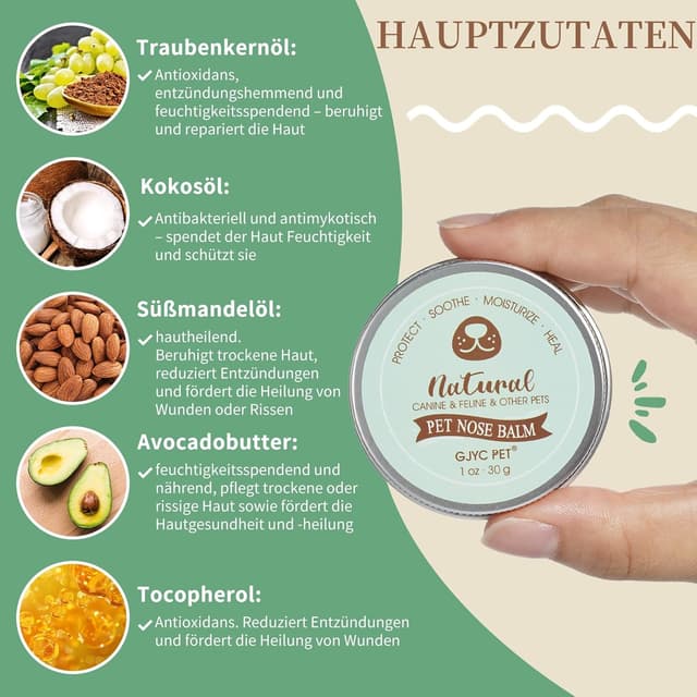 Detalle 2 de Pflanzlicher Nasenbalsam für Hunde (1 oz) – natürliche Feuchtigkeit bei trockener, rissiger Hundenase
