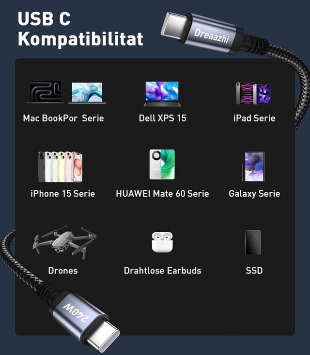 Thumbnail 6 de Dreaazhi 5 m USB‑C‑Ladekabel 240W 🔌