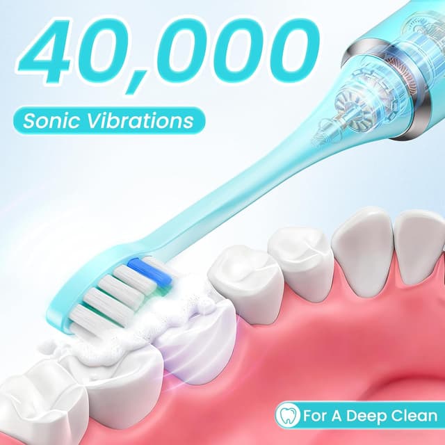 Detalle 2 de YUNCHI Y7 Rechargeable Sonic Electric Toothbrush (Blue) with 8 Brush Heads and Travel Case