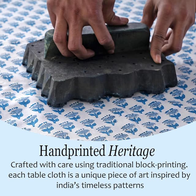 Detalle de CPC Tablecloth 100% Cotton Indian Block Print Rectangle Table Cover, 60x90 Inch (Apatite Blue)