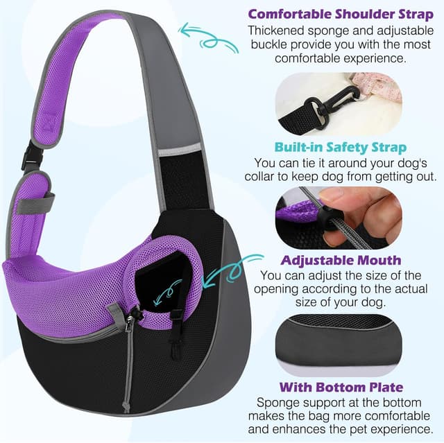 Detalle de Pawaboo Dog Sling Carrier (S) in Deep Purple — hand-free breathable mesh crossbody for puppy or small pet travel