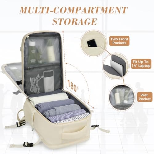 Detalle de BAHIWOM mochila de cabina Ryanair 40x20x25 cm (20L) impermeable antirrobo con bolsillo para portátil de 14” – Beige