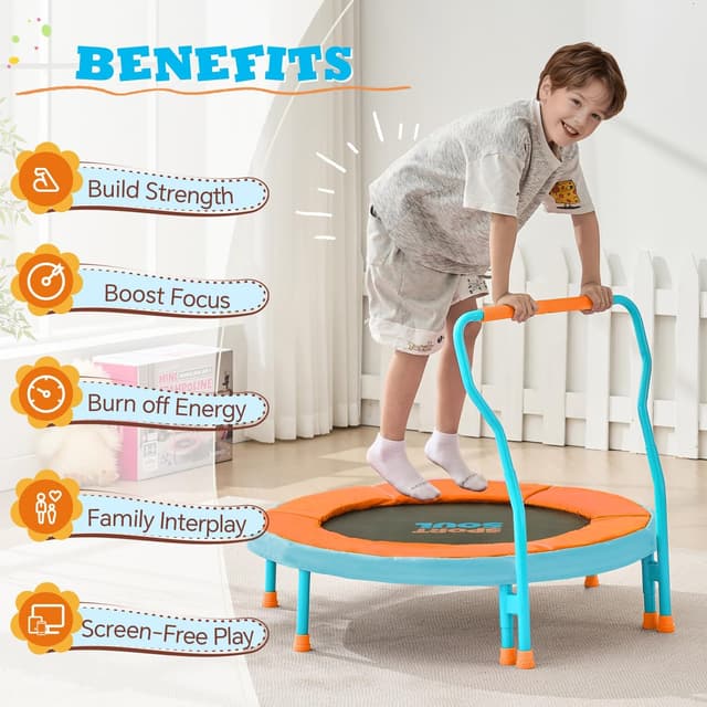 Detalle de SPORTSOUL Mini Trampoline for Kids (Ages 3–6) with Super Safe Foam Handle Bar, 3ft Toddler Trampoline