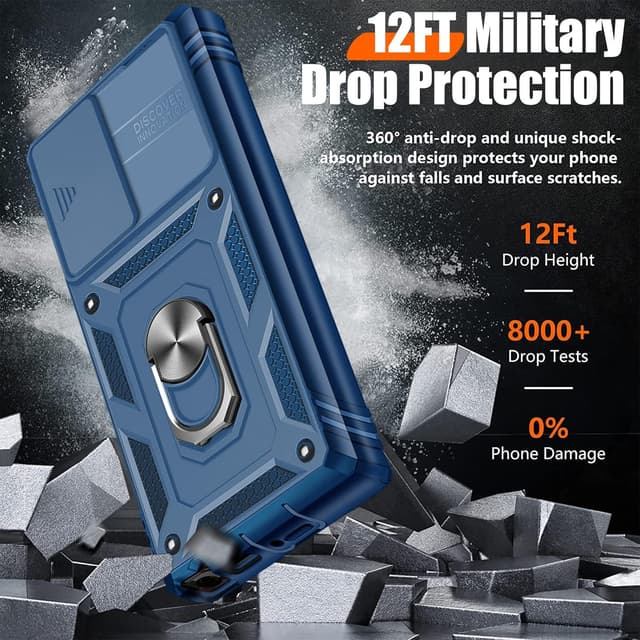 Detalle 2 de Giyer Handyhülle für Samsung Galaxy S23 Ultra 5G mit 360° drehbarem Metall-Ring-Ständer (blau)