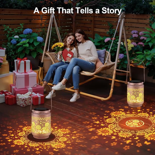 Detalle de BUCASA 2-Pack outdoor sunflower solar lantern garden ornaments (waterproof hanging lights)