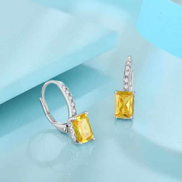 Detalle 2 de FJ Prinzessschliff Hängend Ohrringe aus 925 Sterling Silber mit Quadrat-Solitaire & Geburtsstein