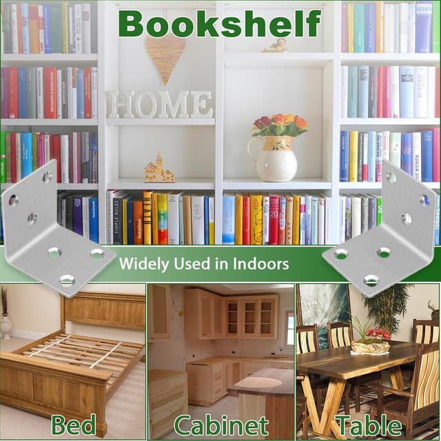 Detalle de 10PCS 304 Stainless Steel L Bracket Corner Braces (90°) – Silver shelf and furniture support brackets