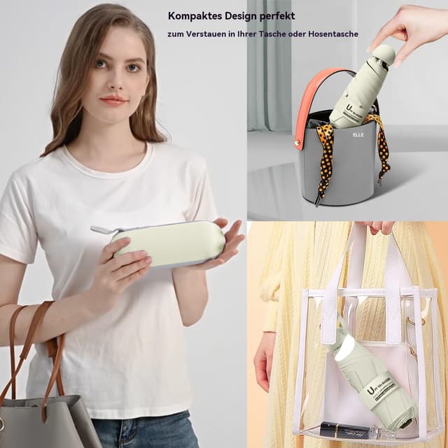 Detalle de BAODINI Reise-Mini-Regenschirm für die Geldbörse mit Etui – kompakter UV-Blockschirm, leicht & taschenfreundlich