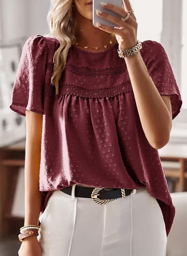Detalle 2 de Sommer Boho Bluse mit Rundhalsausschnitt