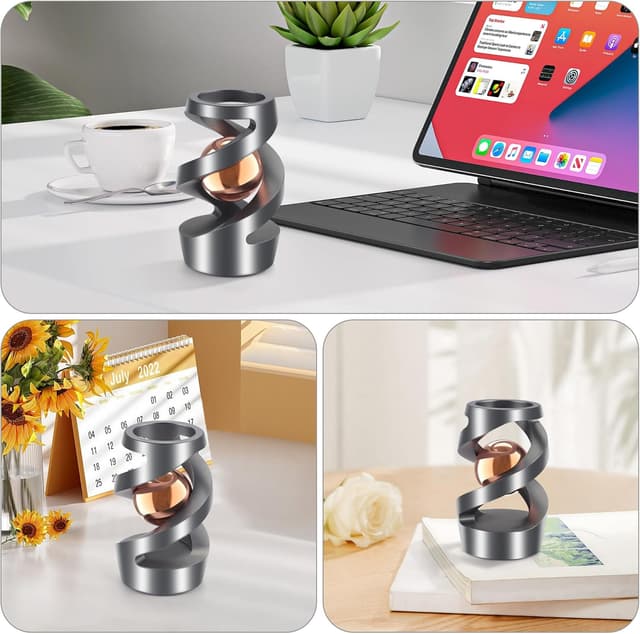 Detalle 2 de Upgraded Kinetic Desk Toys Kinetic Spinning Desk Toy (Grey Rose Gold) — Aluminum Alloy Fidget for Office & School