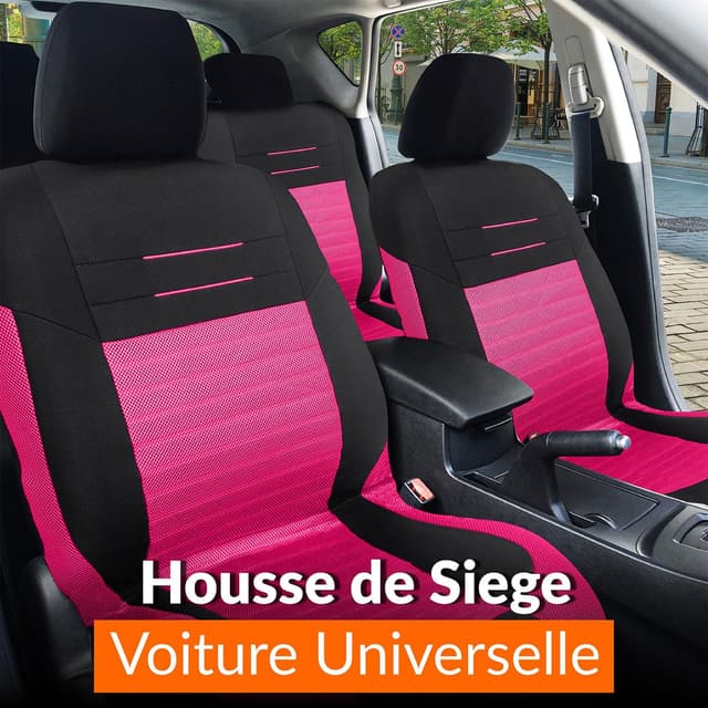 Detalle 2 de upgrade4cars Housse de siège voiture universelle noir et rose (ensemble avant/arrière, lot de 9)