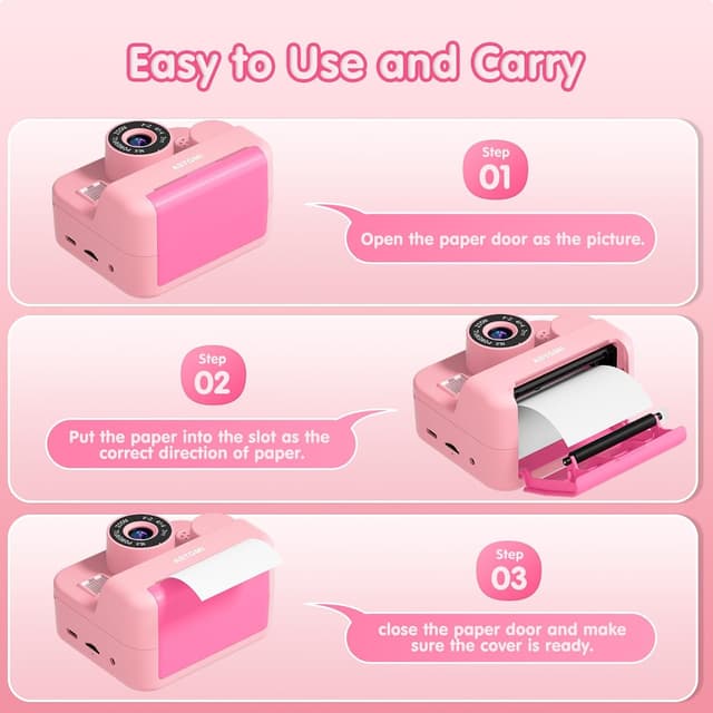 Thumbnail 6 de Macchina fotografica istantanea per bambini 1080p 2,4" rosa