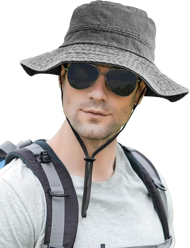 Detalle de NLAND faltbarer Sonnenhut mit UV-Schutz für Herren & Damen – Safari/Boonie Hut mit breiter Krempe und Kinnband