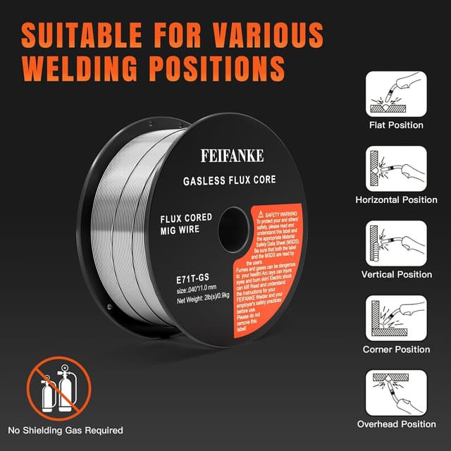 Detalle de FEIFANKE Flux Core Wire E71T-GS MIG welding wire (1.0mm / .040) – 2 x 1KG gasless wire