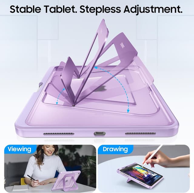 Detalle de FINTIE coque pour iPad A16 11e génération (2025) et iPad 10e génération 10,9" 2022, avec béquille multi-positions et rangement pour stylet – violet