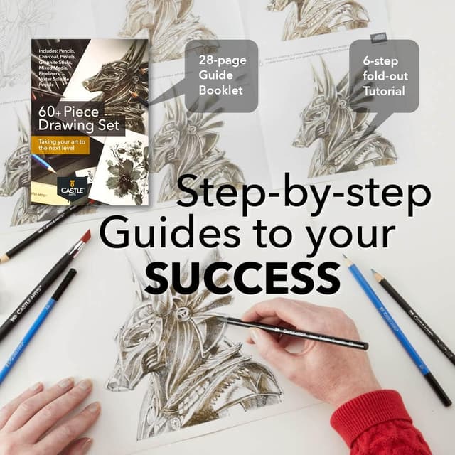 Detalle de Castle Art Supplies set da 60 pezzi per disegno e schizzi con grafite, matite solubili in acqua e fineliner