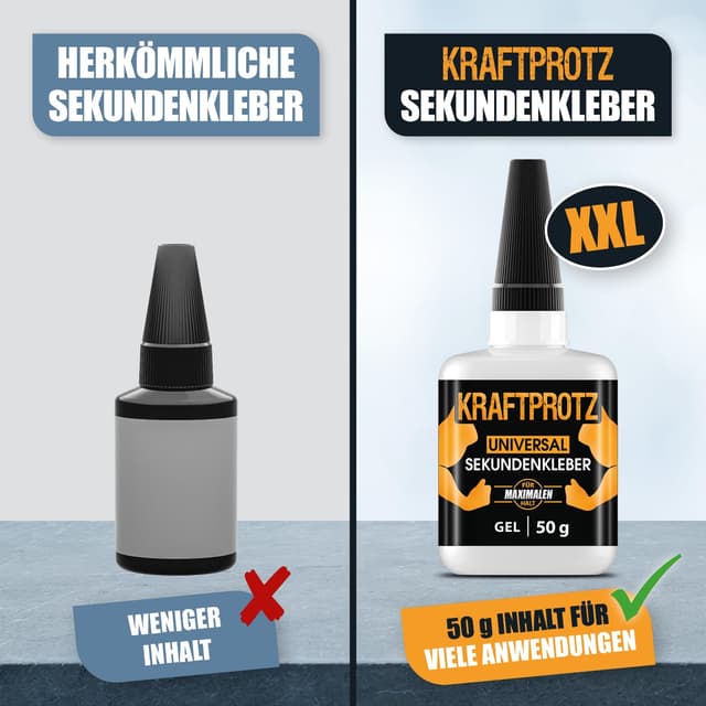Thumbnail 6 de KRAFTPROTZ Sekundenkleber-Set (2× 50 g) flüssig & gel – extra stark, wasserfest & hitzebeständig, anti-austrocknend