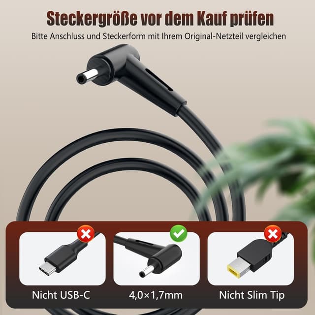 Detalle 1 de 65W Laptop Ladekabel für Lenovo Ideapad