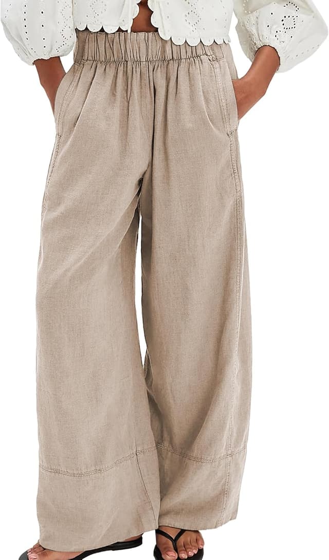 Detalle de SeeLuNa Linen Pants for Women — Cotton Baggy Boho Palazzo Pants with Pockets