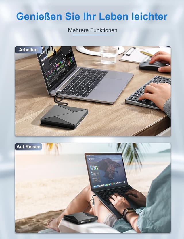 Thumbnail 5 de Umaniy Externes CD DVD Laufwerk USB‑3.0 & USB‑C 📀