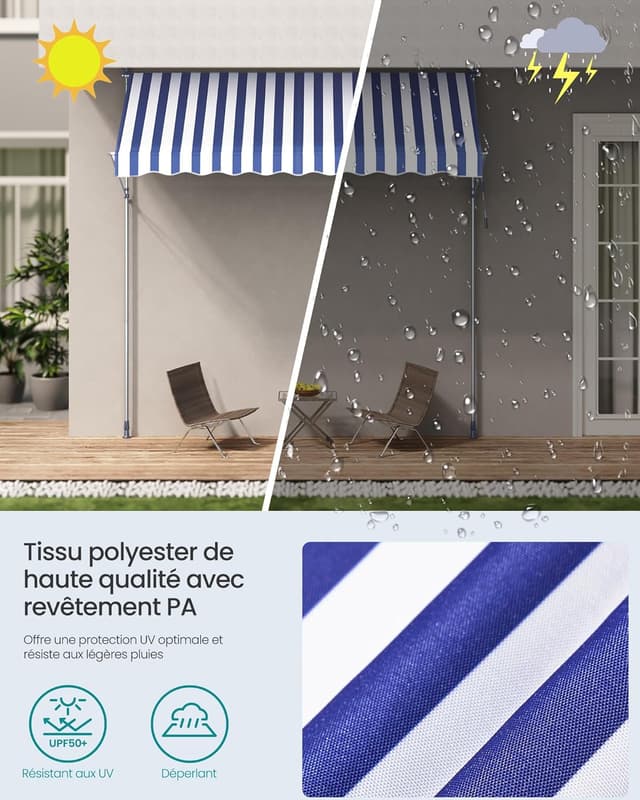 Thumbnail 6 de SONGMICS Store banne rétractable manuel GSA302QZ01 (300 x 120 cm) bleu et blanc
