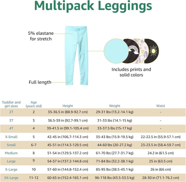 Detalle de Amazon Essentials Bambine e Ragazze Leggings a vita media in maglia di cotone