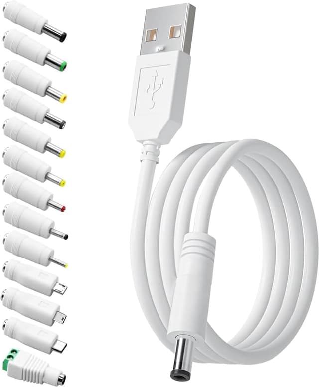 Detalle de USB-auf-DC-5V Adapterkabel 1,5 m mit 5,5×2,1-mm Hohlstecker (Universal, weiß)