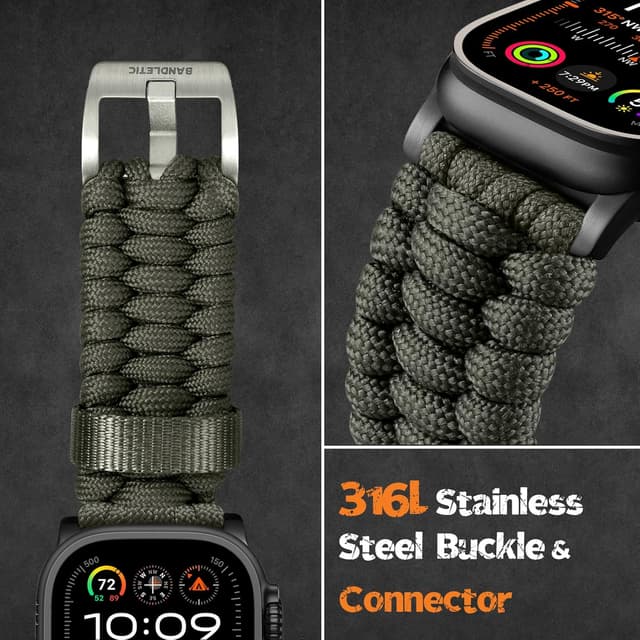 Thumbnail 6 de Bandletic Nylon Paracord Strap Compatible with Apple Watch Ultra 3/2/1 & 49–42mm models (Green)