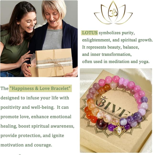 Thumbnail 6 de Bivei bracciali in pietra naturale con cristallo verde e charm loto, bracciali di perline 8 mm (set) per lei