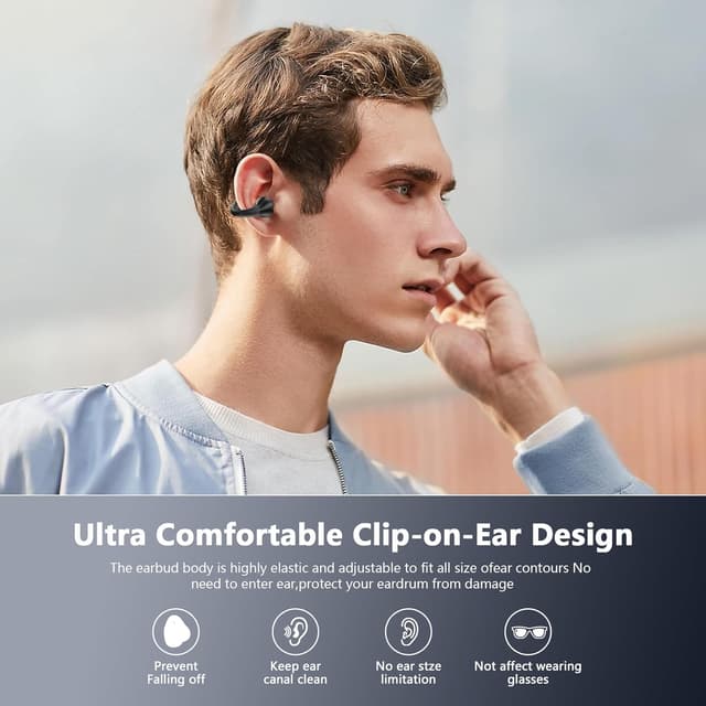 Detalle 2 de dufiga Ultra Open-Ear Bluetooth 5.3 Clip-On Headphones with Digital Display Charging Case