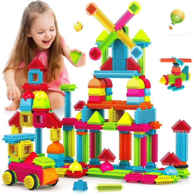 Detalle de obakaer Stickle Bristle Building Blocks (108 pcs) for ages 3+ – soft brush-bristle construction bricks
