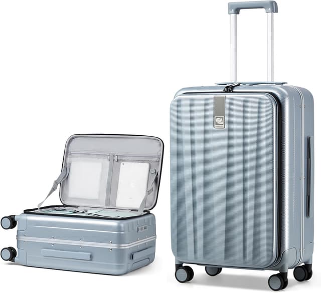 Detalle de Hanke 26 Inch Front Opening Hard Shell Checked Suitcase with Lock & 4 Dual Spinners