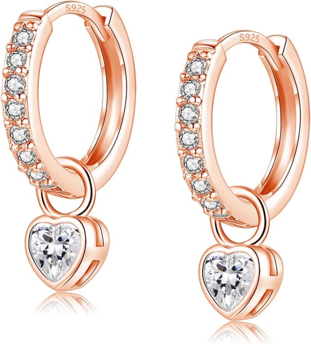 Thumbnail 6 de Ohrringe Silber 925 Hängende Creolen mit Herz und Zirkonia (14K Weißgold vergoldet) – für Damen & Mädchen