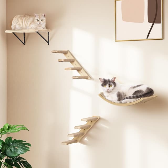 Thumbnail 6 de Wall-mounted cat climbing set with shelves, sisal scratching mat and multi-step ladder