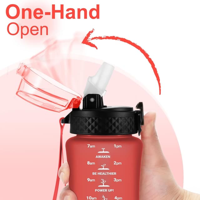 Detalle de GOPPUS 350ml Kids Water Bottle with Straw, Tritan, Strap & Flip-Top Lid (Pure Red)