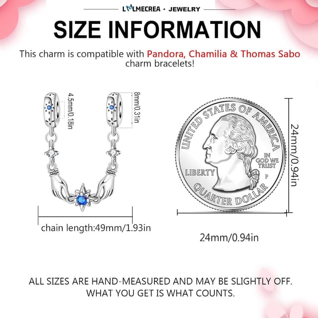 Detalle de LMLMECREA Damen Sicherheitskette aus 925 Silber für Charm-Armband (Clip Stopper)