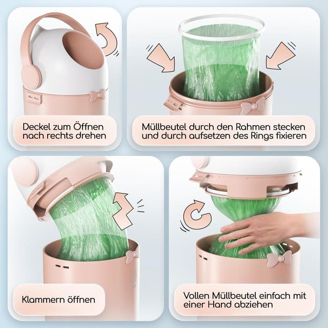 Detalle de Levias® Windeleimer Baby mit Geruchsdichtung – 10 l Windelmülleimer für Wickelstation ohne teure Nachfüllkassetten